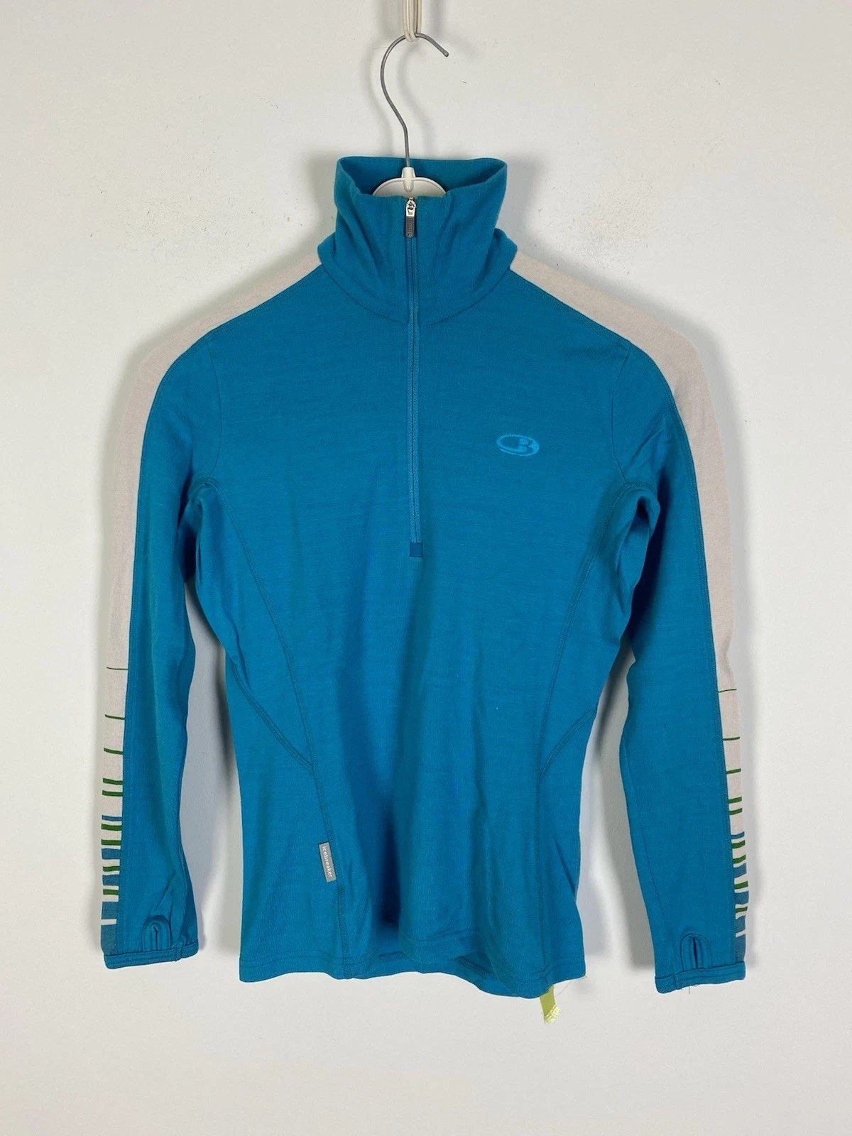 ICEBREAKER Bodyfit 260 Women's Blue Merino Wool 1/4 Zip Top Base Layer Size XS