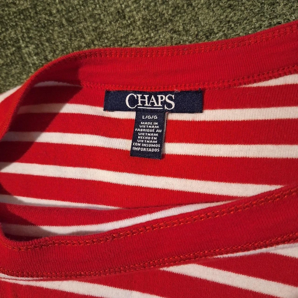 Camisa de mujer CHAPS manga 3/4 roja blanca a rayas de algodón talla: grande Foto 2 de 4