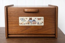 Rare International Heartland Wood Bread Box Folk Art Vintage Country Kitchen