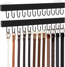 Wooden Belt Hanger Wall Mount with 24 Hooks 360 Rotatable, 2 Pcs Black