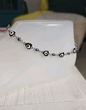 Silver Plated Evil Eye Ankle Chain, Lobster C...