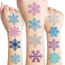 96 PCS Blue Snowflake Pre-Cut Temporary Tattoos Sticker Winter Birthday Christma