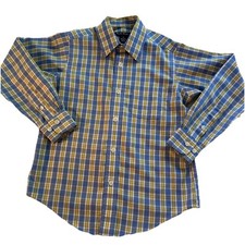 Brooks Brothers Fleece Boys Button Down Shirt S Blue Yellow Plaid Long Sleeve
