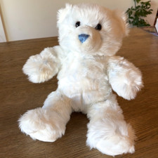 Build a Bear White  Blue Teddy Bear-Stuffed Plush Animal 16"-Older Version