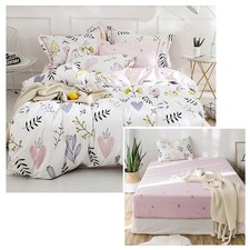 HighBuy Girls Duvet Cover Twin Floral Aesthetic Bedding Sets White Pink Premi...