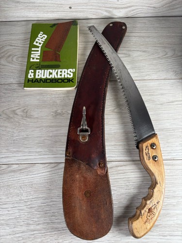 The Fanno Saw Works Pruning Saw Wooden Pistol Grip Handle w/ Scabbard 13" Vtg