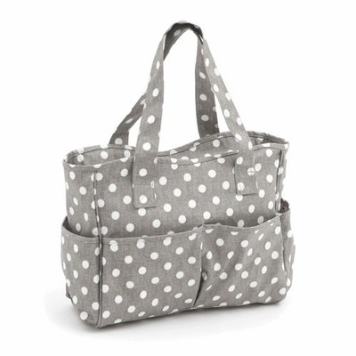 HobbyGift Stricken Basteln Tasche - Matt PVC: Grau Leinen Tupfen Design