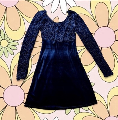 Vintage 90s City Triangles Blue Velvet Dress M