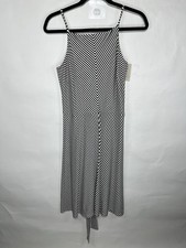 NWT Ann Taylor Black White Striped Spaghetti Strap Midi A-Line Dress Size Small