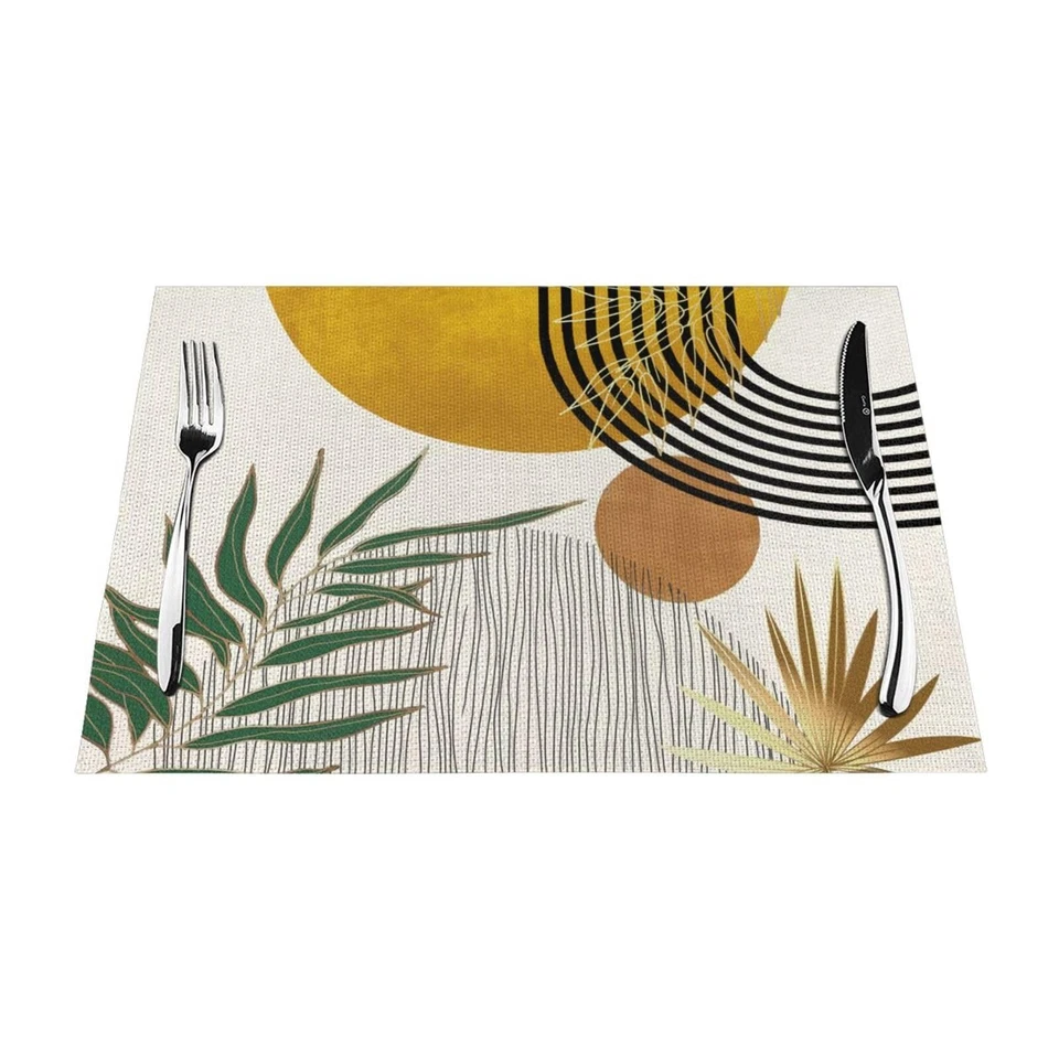 Mid Century Placemats 12x18 Inches Set of 4,Abstract Modern Boho Green Yellow... - Image 2 of 4