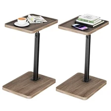 C Shaped End Table Adjustable Height Set of 2,360° Rustic Brown Classic-2PC