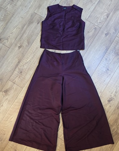 Margaret Howell, Margaret Howell Vintage Seidentop Hosenanzug irisierend burgund Abendmode
