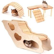 3 PCS Hamster Platform Climbing Toy Set Wooden Hiding Tunnel Cage Play Area