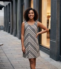 EUC Plus Size Cream/Black Sleeveless Summer Dress - Midi Length Size 2XL