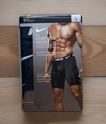 Nike Essential Micro Long Boxer Brief 3 Pack Black Dri-FIT Men's Large KE1026O