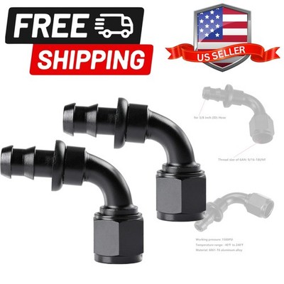 6AN 90 Degree Push Lock Hose Fitting End Black 2PCS