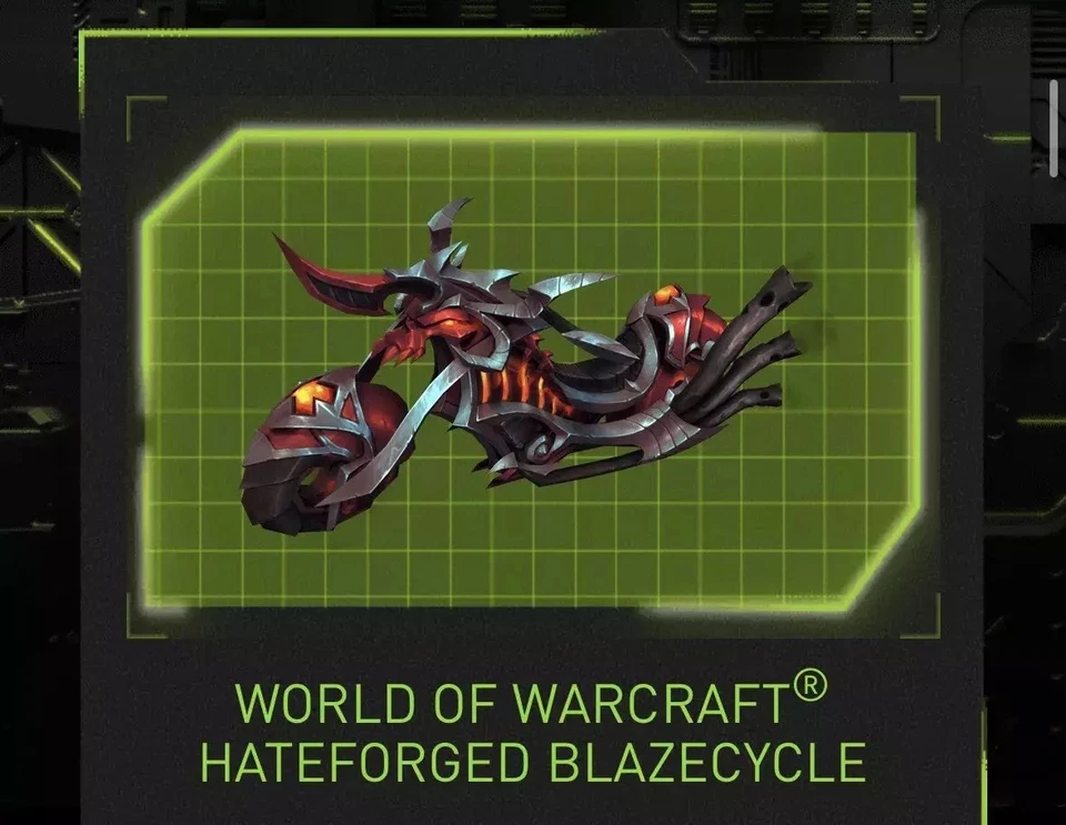 Hateforged Blazecycle - Mountain Dew World of Warcraft Wow Promo Mount Global