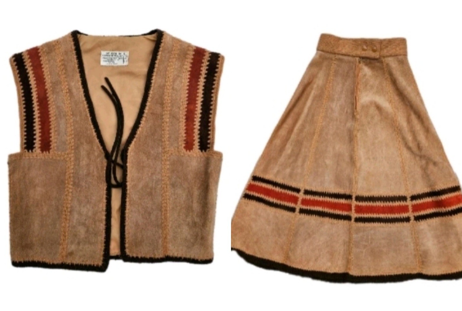 VTG 2 Piece Women's Patchwork Split Cowhide Leath… - image 1