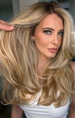 18Inch Ash Brown Blonde Highlight Wavy 13x4 Lace Front 100% Human Hair Wigs
