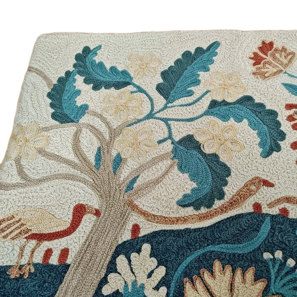 Pottery Barn Folk Art Horse Bird Tree Crewelwork Throw Pillow Cover 20 X 20 Boho - Image 3 of 4