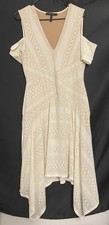 BCBGMAXAZRIA ODETTE COLD-SHOULDER ASYMMETRICAL HEM LACE DRESS SIZE MEDIUM