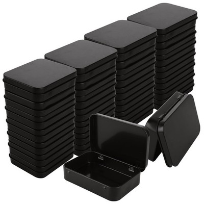 50 Pack Metal Rectangular Empty Hinged Tins - Black Mini Portable Box Contain...