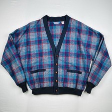Vintage 80s Pendleton Virgin Wool Plaid Cardigan Sweater USA Made