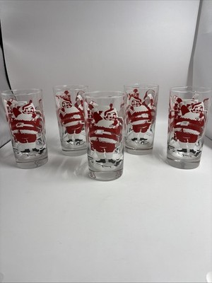 Vintage 1950s Set Of 5 Santa Holly Boscul Peanut Butter Glasses 3 Designs