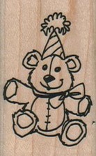 Teddy Bear In Party Hat 1 1/2 x 1 3/4" Mounted Rubber Stamp, Games and Toys