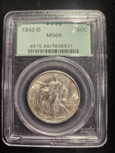 1942-D WALKING LIBERTY HALF DOLLAR 50c PCGS graded MS65 OGH old green holder