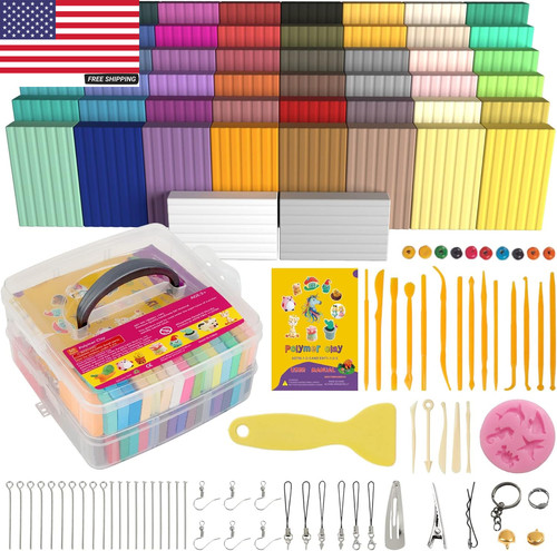 Polymer Clay Starter Kit 50 Vibrant Colors Oven-Bake Modeling Clay with Sculptin