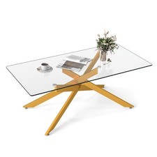 COSTWAY Glass Coffee Table Rectangle Center Table with Tempered Glass Top