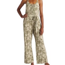 Market  Spruce Palm Leaf Print Tie Waist Jumpsuit Green White Size Small NWT