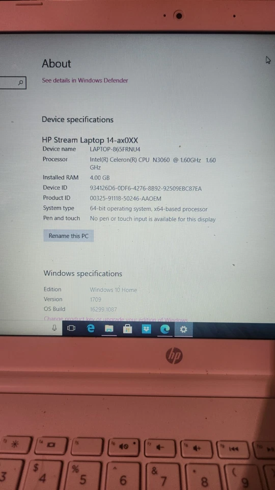 Portátil HP 14-ax022nr Stream 14" Intel Celeron N3060 1,6 GHz 4 GB SSD 32 GB Win 10 Foto 2 de 4