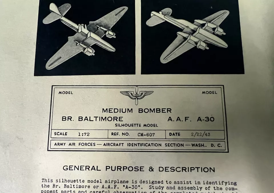 USAAF AIRCRAFT RECOGNITION MODEL A-30 BALTIMORE BOMBER 2/43 - Image 3 of 4