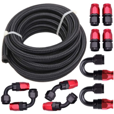 6AN -6AN 20FT Black Nylon CPE Fuel Hose Line 10 PC Adapter Fitting Hose Kit