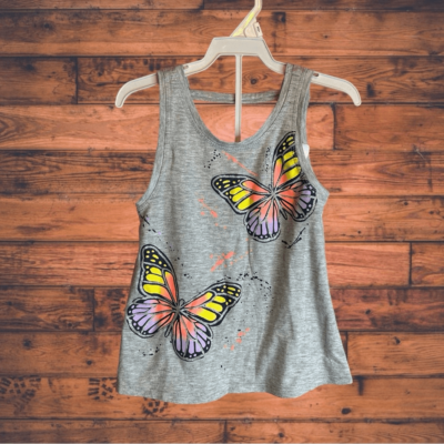 Wonder Nation Grey Butterfly Tank Top Girls Size XS (4-5)