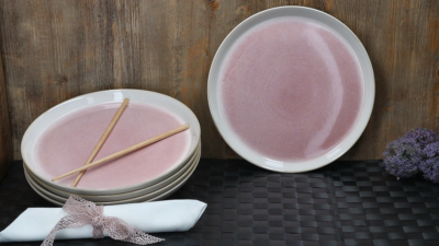6er Set Reactive Glaze Paris Speiseteller 6 Personen Pink Essteller Grillplatte