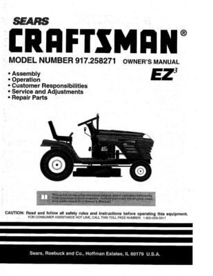 Owner’s Manual Sears Craftsman 19.5 HP Lawn Tractor EZ3 Series -Model ...