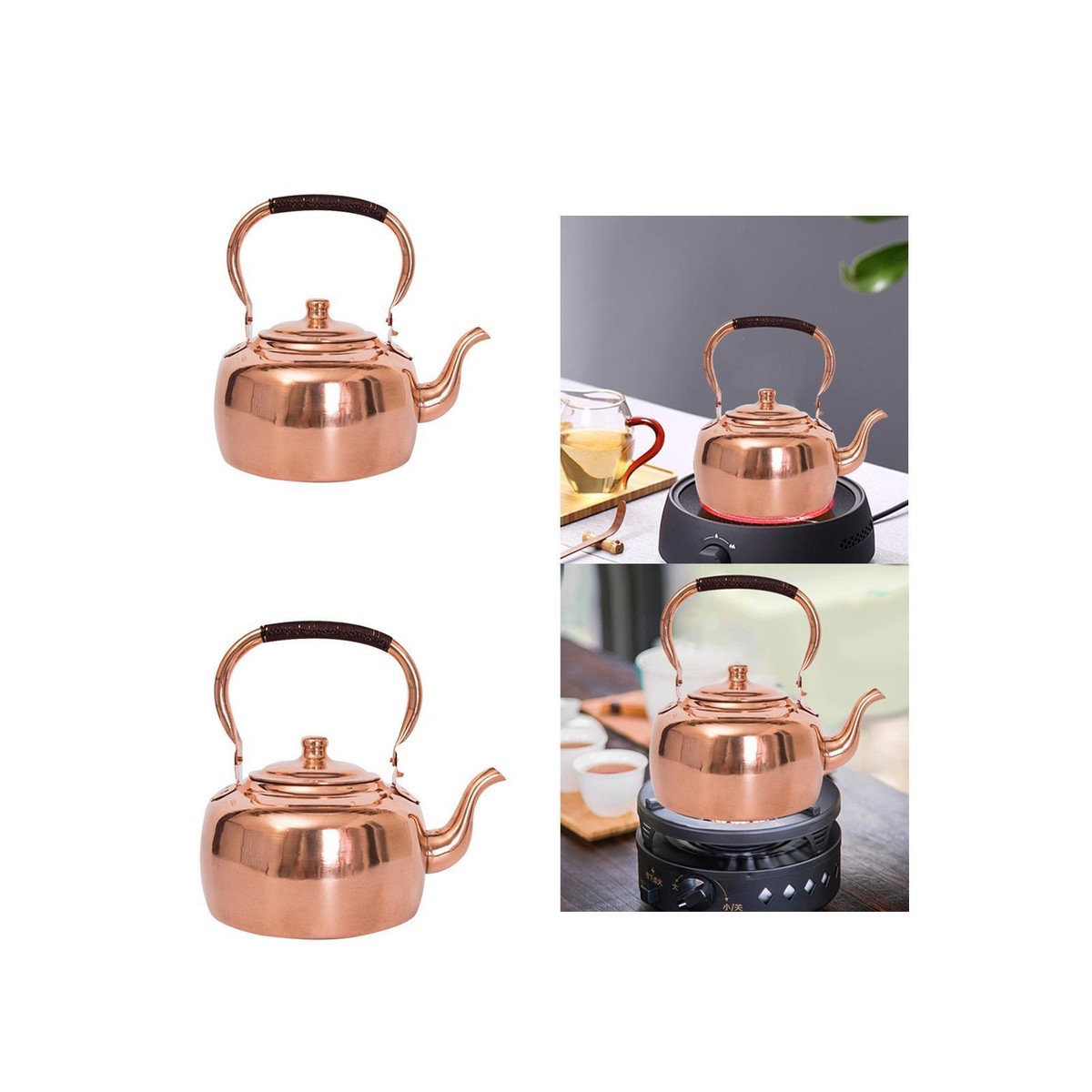 Classic Cuisine Copper Tea Kettle - Teapot For Stovetop With Copper Exterior, Nickel Lining, And Ceramic Handle - 7.25C/1.8Q Vintage-Style Kettle - Perfect For Tea, Coffee, Or Cooking