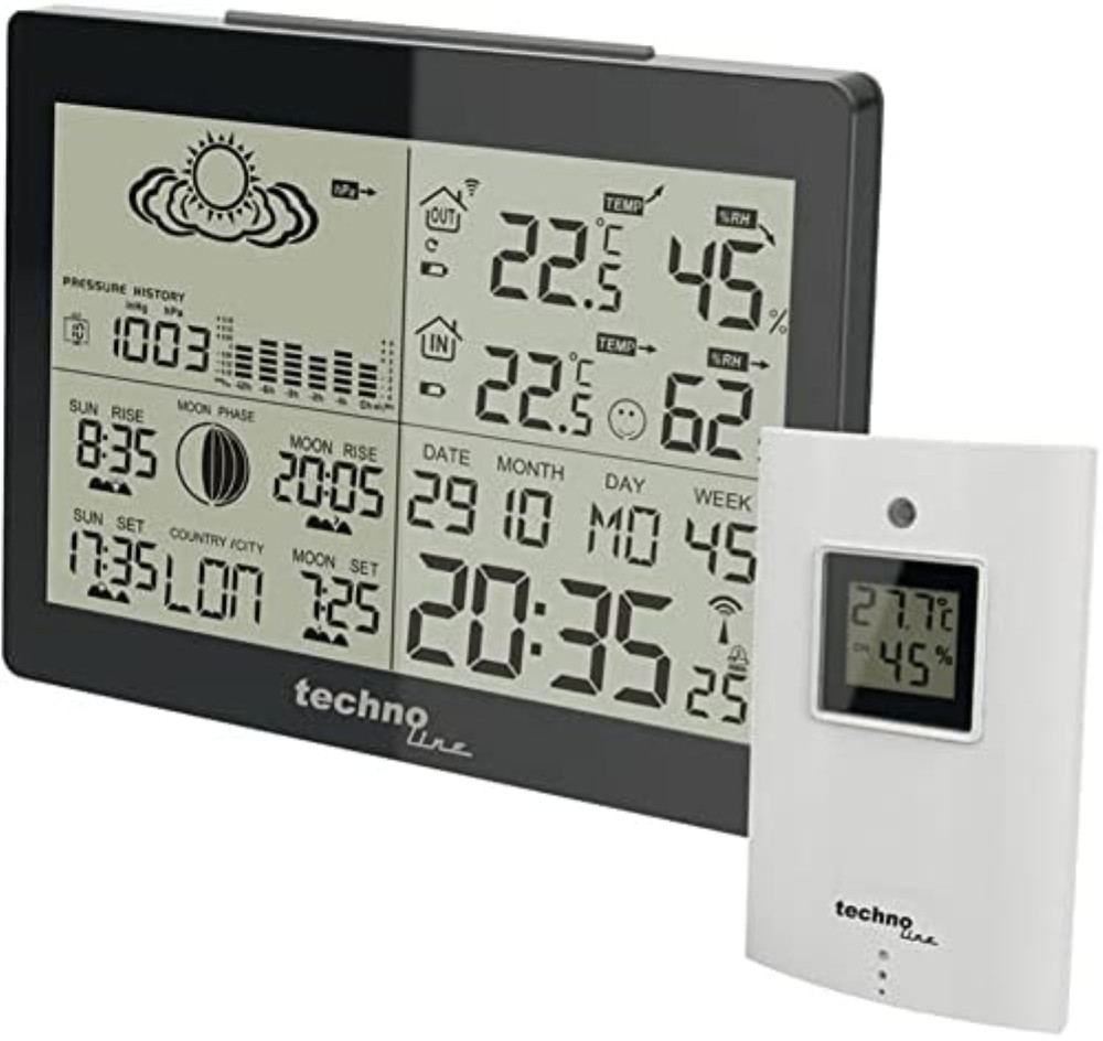 TechnoLine WS 6760 Stazione Meteo Nero - Previsioni Accurate e Sensore Esterno