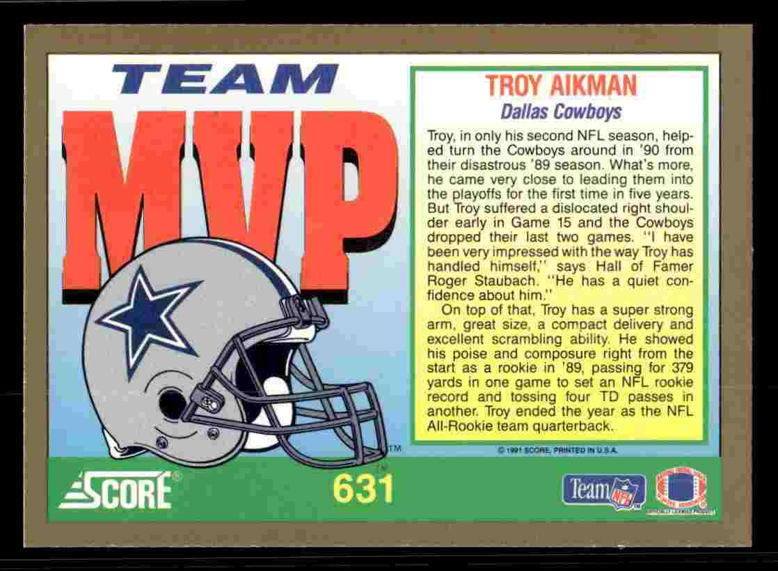 1991 Score Troy Aikman #631 - Dallas Cowboys | eBay