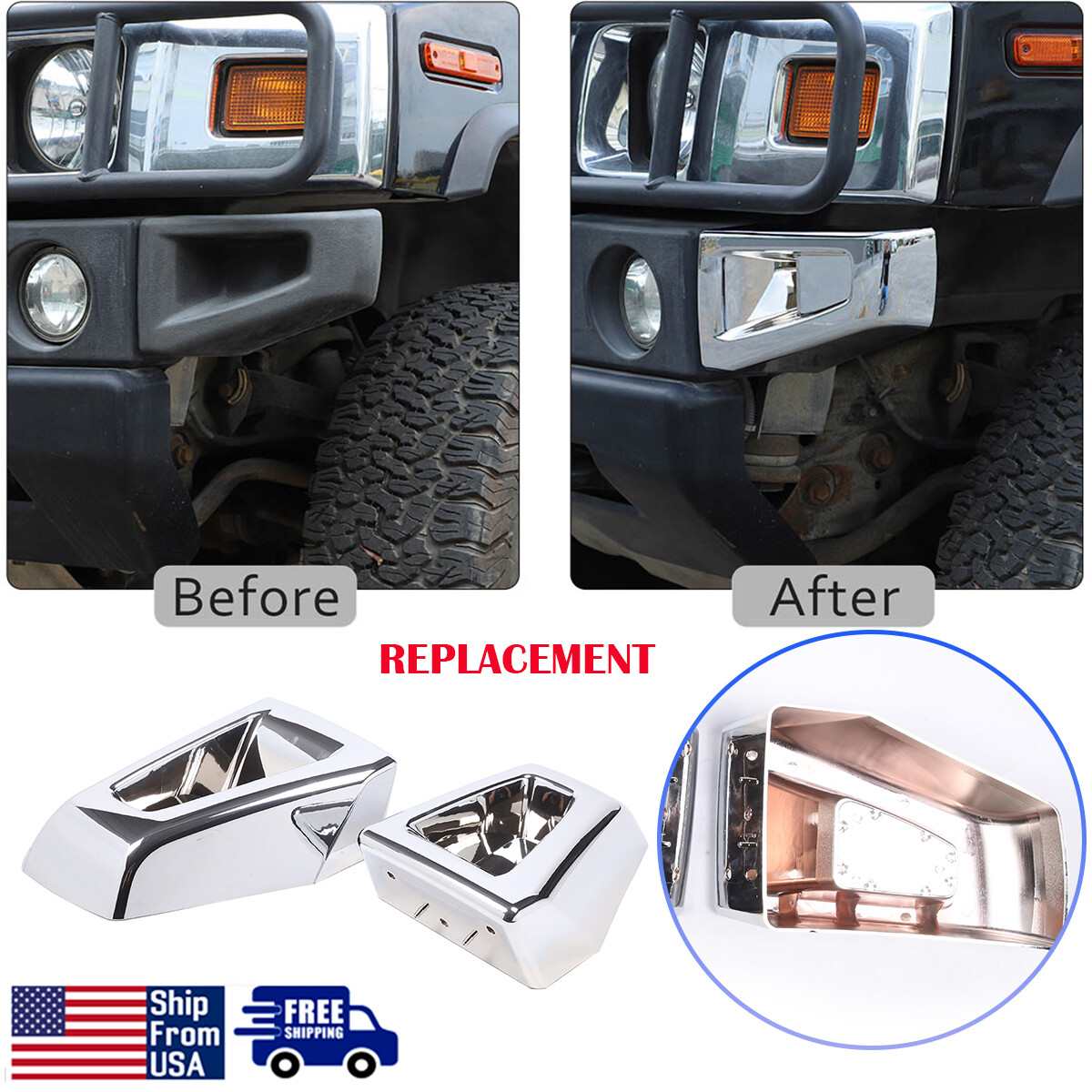 Chrome Front Bumper Side Cover Trim Accessories Fit For Hummer H2