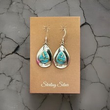 Southwestern Turquoise and Opal Inlaid 925 Sterling Silver 1.25  Dangle Earrings
