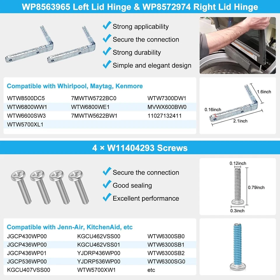 UPGRADED W11259006 Washer Lid Assembly Fit Whirlpool Maytag Washer - Image 4 of 4
