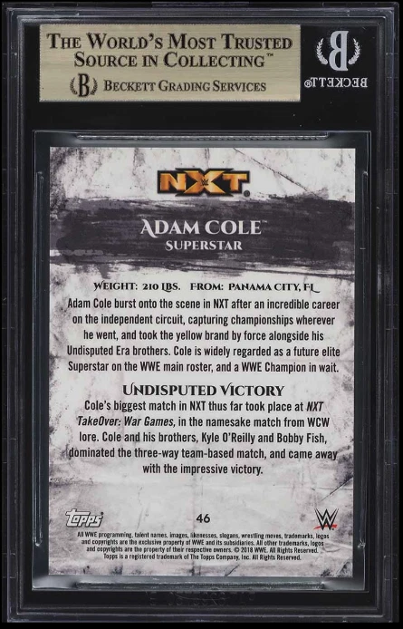 POP 1: Adam Cole RC BGS 9.5+: 2018 Topps WWE Undisputed Orange Rookie Gisto /99 - Image 2 of 3