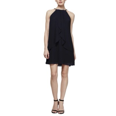 SLNY | Classic Black Halter Split Layered Front Cocktail Dress Size 8 | eBay