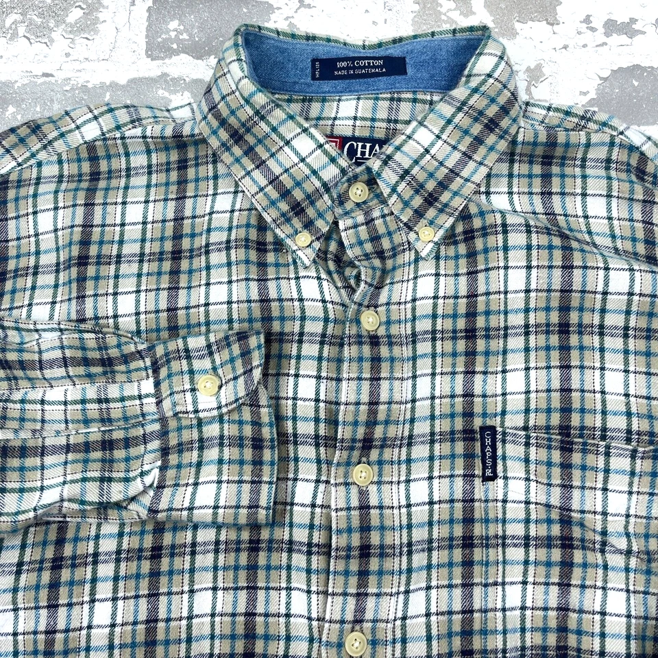 Vintage Ralph Lauren Chaps Shirt Men Large Gray Green Flannel Button Up 90s Y2K - Image 2 of 4