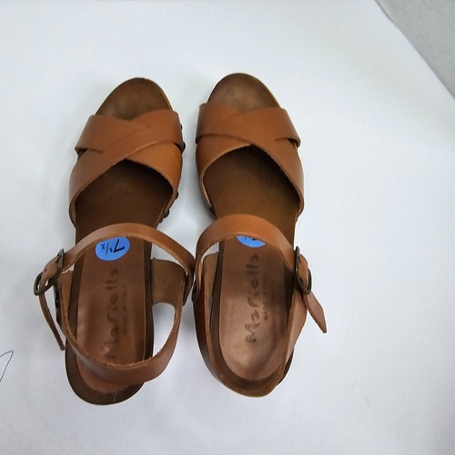 Mariella Block Heel Leather Sandals Women US 7.5 Ankle strap Brown - Picture 2 of 12