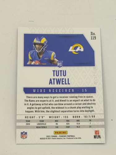 2021 Panini Phoenix #119 Tutu Atwell Red RC /250 - Bild 2 von 2